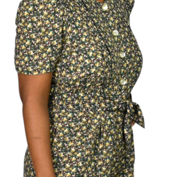 Floral Jumpsuit Vintage Black Ditsy Micro Print Calico 90s Rayon Small Petite - Picture 12 of 15